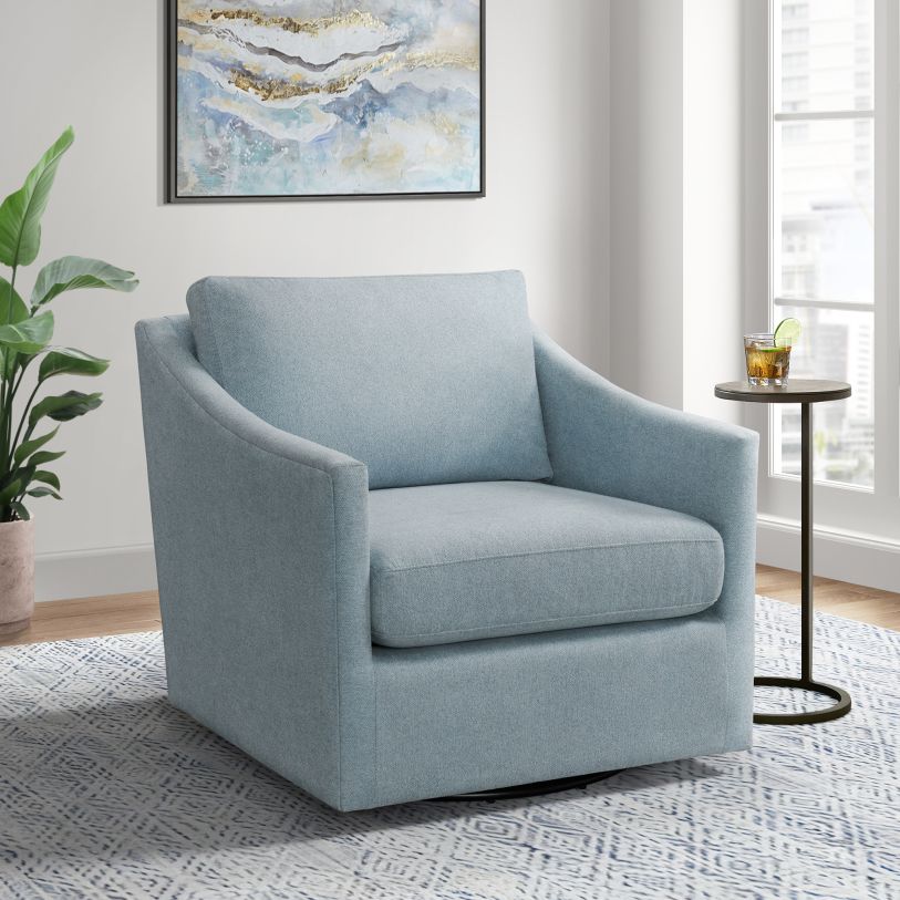 Hannah Light Blue Polyester Arm Chair Swivel Chair