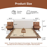 Floating King Size Bed With Integrated Side Tables And Smart Lighting - Beige Gray / White