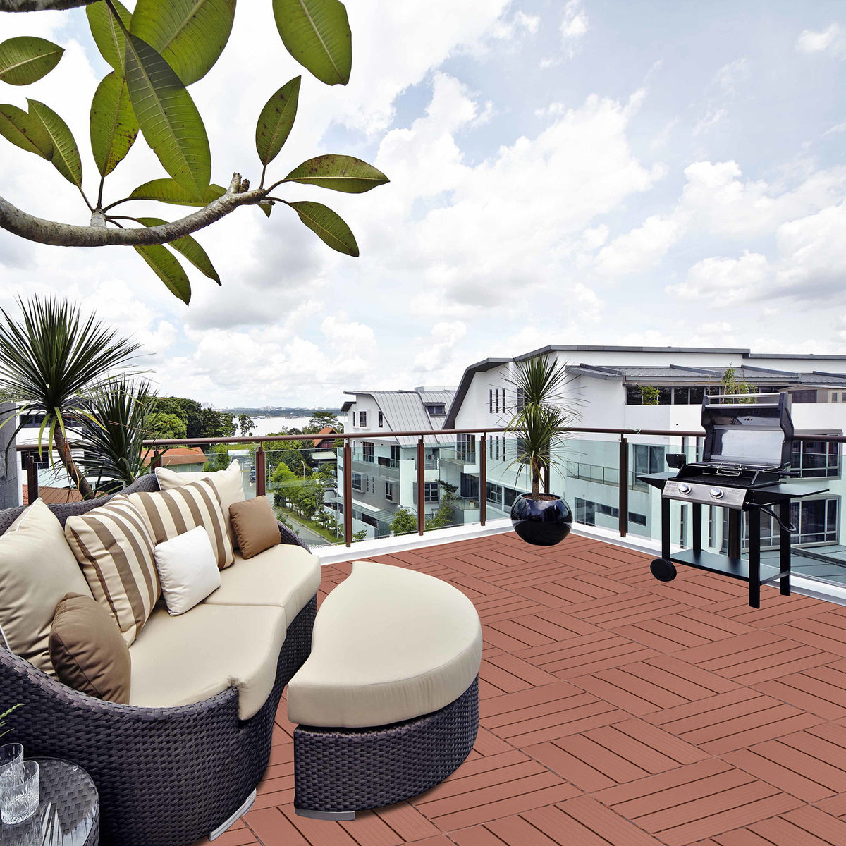 Plastic Interlocking Deck Tiles, Waterproof All Weather Use