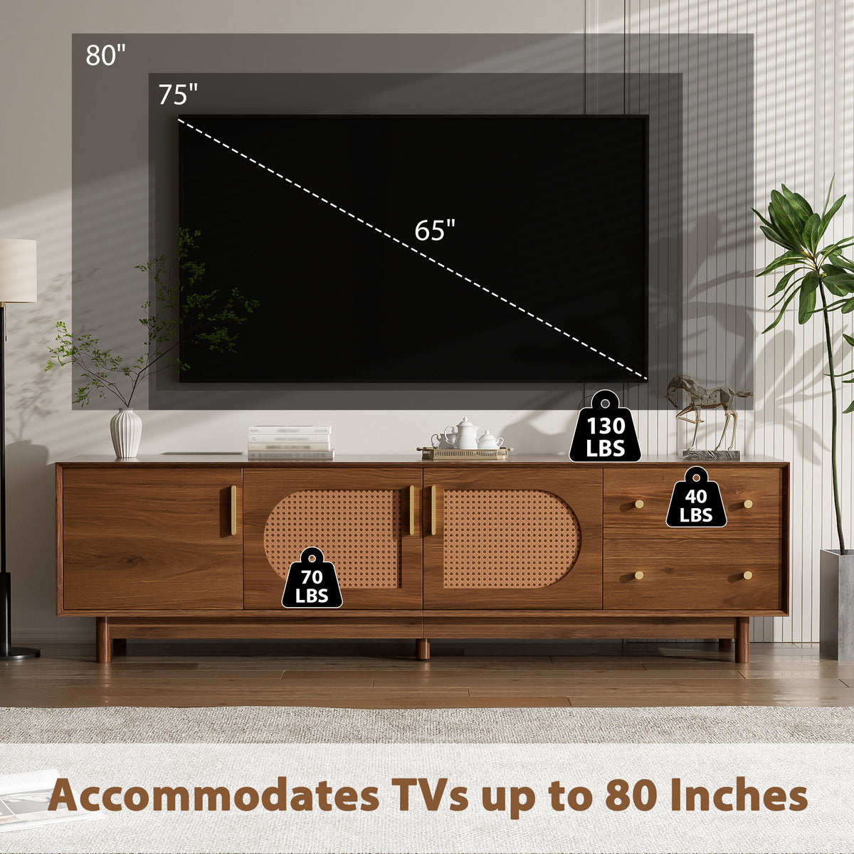 70" TV Stand With Beveled Edge Design - Brown