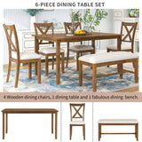6 Piece Rectangular Dining Table Set With 4 Chairs And Bench