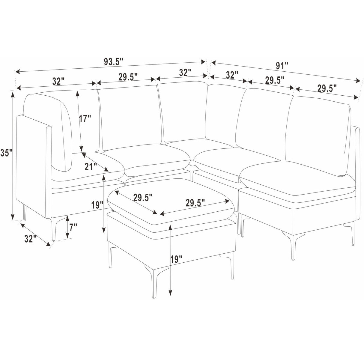 Upholstered Modular Sectional & Tall Legs