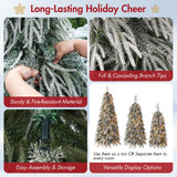 Snowy Cascading Christmas Trees 3 Piece Set With Warm LED Lighting, Flocked Weeping Branches, Multi Level Indoor Decor - Green