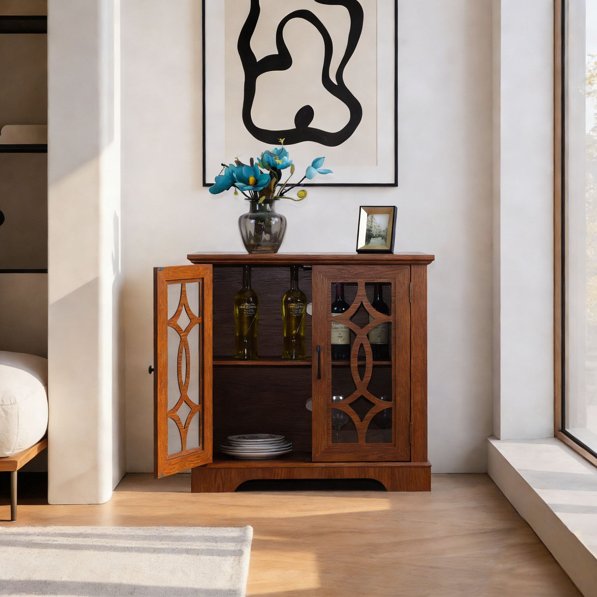 Spacious Sideboard With Adjustable Shelf Storage - Dark Oak
