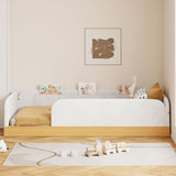Twin Upholstered Platform Bed With Guardrail And Storage Bags - Natural