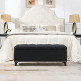 Button Tufted Storage Ottoman, Living Room Bench With Safety Close Hinge - Black