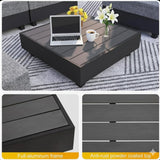 Square Slatted Patio Coffee Table With Rust Resistant Accents - Gray