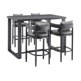 Menorca - Outdoor Patio 5-Piece Bar Table Set In Aluminum With Gray Cushions