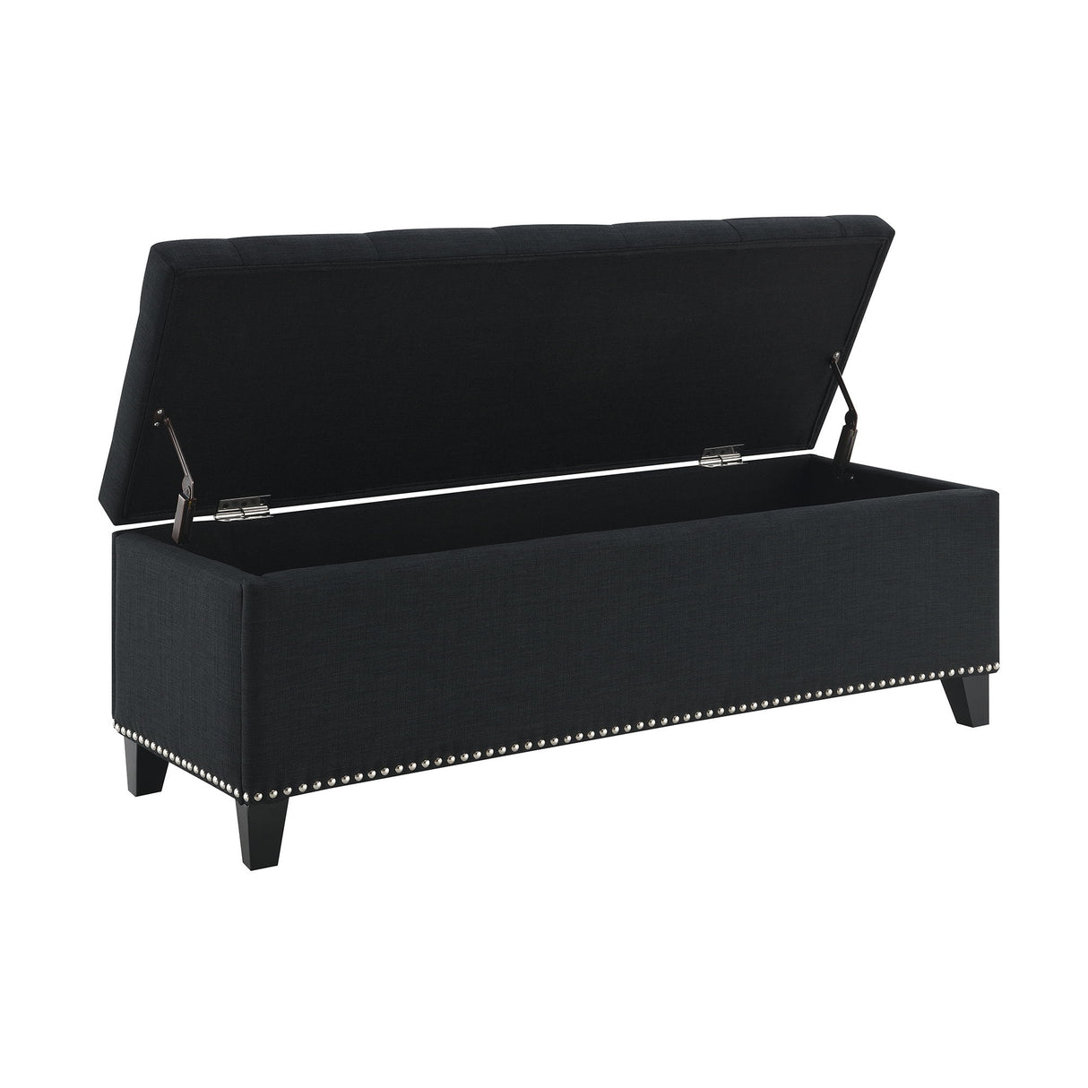 Button Tufted Storage Ottoman, Living Room Bench With Safety Close Hinge - Black