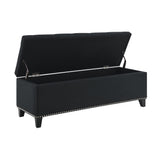 Button Tufted Storage Ottoman, Living Room Bench With Safety Close Hinge - Black