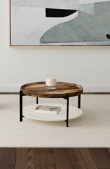 Adhvik Round Wood Top Marble Shelf Coffee Table - Coffee Tables available at Alpine Outlets in Denver
