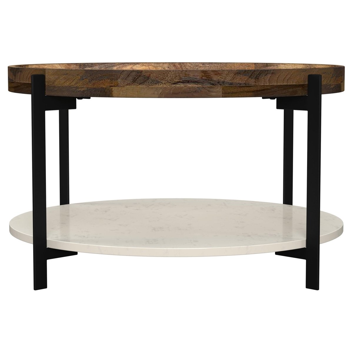 Adhvik Round Wood Top Marble Shelf Coffee Table - Coffee Tables available at Alpine Outlets in Denver