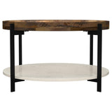 Adhvik Round Wood Top Marble Shelf Coffee Table - Coffee Tables available at Alpine Outlets in Denver