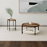 Adhvik Round Wood Top Marble Shelf Coffee Table - Coffee Tables available at Alpine Outlets in Denver
