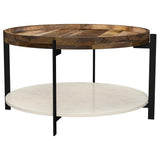 Adhvik Round Wood Top Marble Shelf Coffee Table - Coffee Tables available at Alpine Outlets in Denver