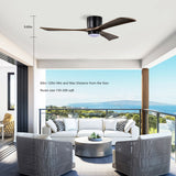Flush Mount Blades Ceiling Fan With Lights Remote Control, Quiet DC Motor, 6 Speed, Reversible Ceiling Fan For Living Room - Matte Black