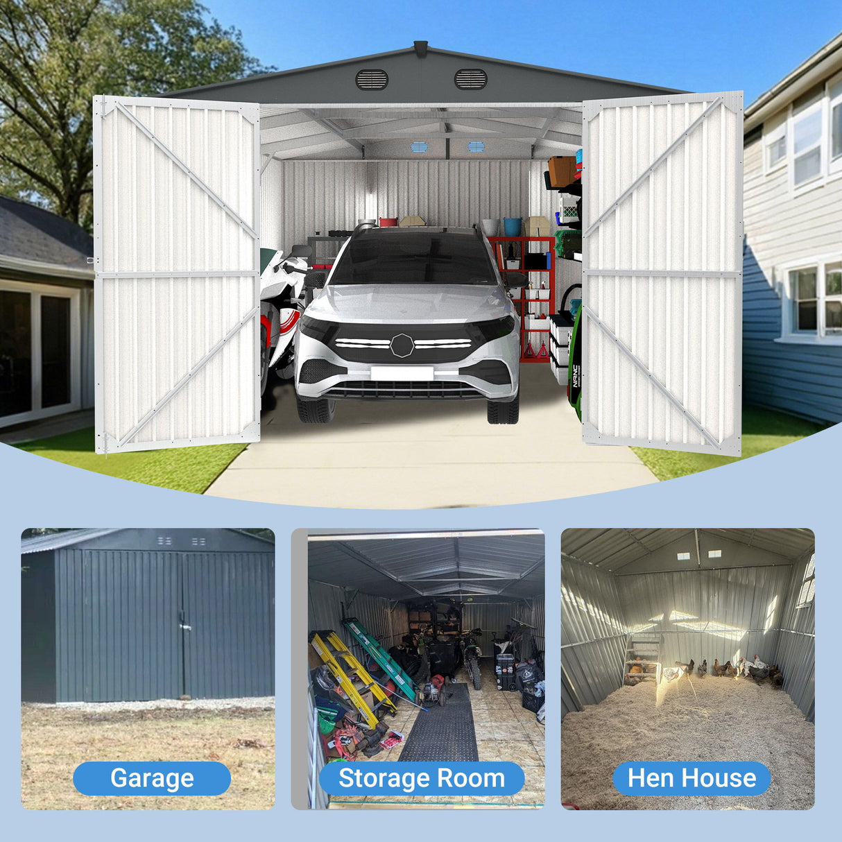 Outdoor Storage Shed Garden Building Metal Utility Tool House 239x91in Dark Gray