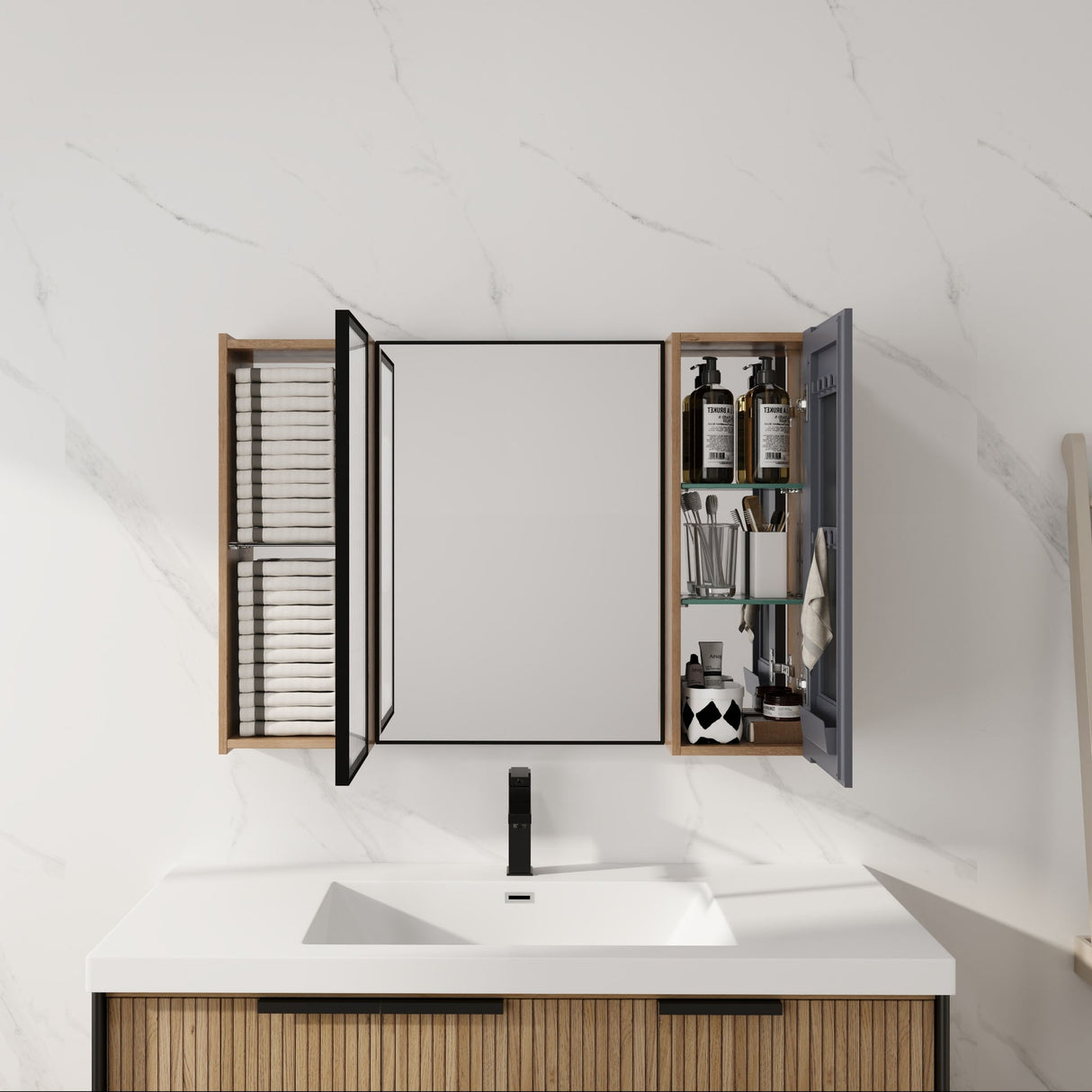 Wall Mounted Cabinet With Soft Close Door, Adjustable Shelves Storage For Bathroom - Imitative Oak
