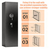 Large Capacity Mechanical Gun Safe For Rifles & Handguns, Digital Password Lock, Built In Independent Lock Box, Adjustable Shelves - Black