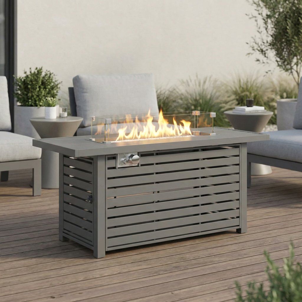 Propane Outdoor Fire Pit Table Steel Modern Patio Furniture 42x25in