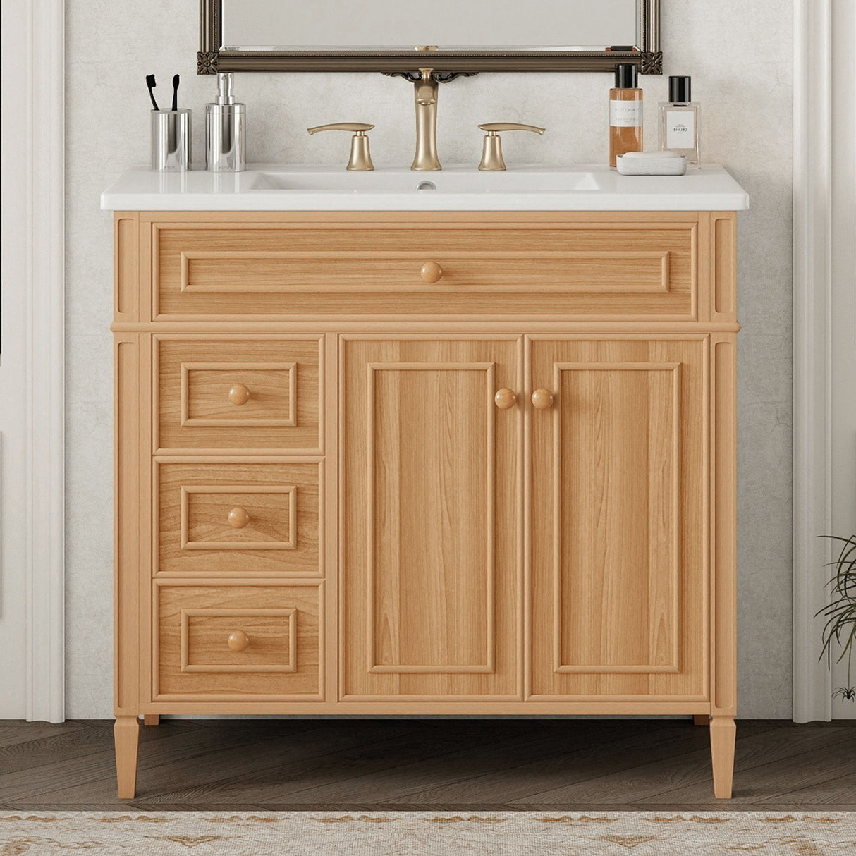 Bathroom Vanity With Sink, 3 Drawers & 2 Doors
