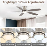52" Flush Mount Ceiling Fan With Light, DC Motor, Remote Control, Dual Color
