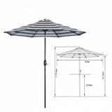 Patio Umbrella With Crank Lift & Push Button Tilt Frame, 200G / Sqm Solution Dyed Canopy - Blue Multi / Brown