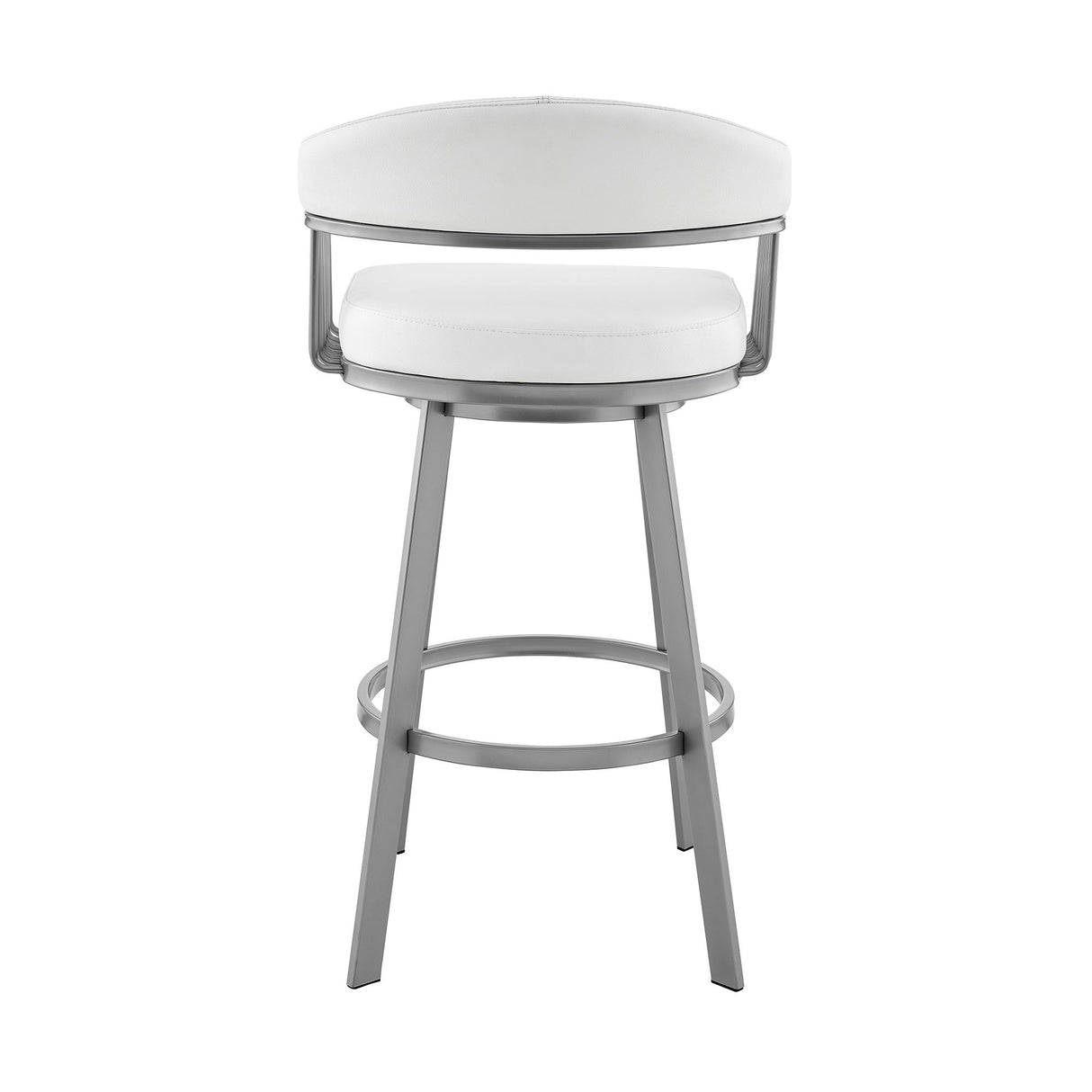 Chelsea - 25" Counter Height Swivel Bar Stool - Silver Finish And White Faux Leather