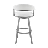 Chelsea - 25" Counter Height Swivel Bar Stool - Silver Finish And White Faux Leather