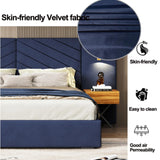 Upholstered Bed Frame With Vertical Channel Tufted Wingback Headboard