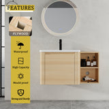 Wall Mounted Bathroom Vanity & Sink, Storage Shelves & Soft Close Door