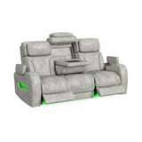 Prime Time - P3 Sofa With Ddt, 3.0 Table, 7 Colors (Led And Cup Holders), Reading Light, Vibration, Speaker, And Heat Massage - Leather Gel Light Gray