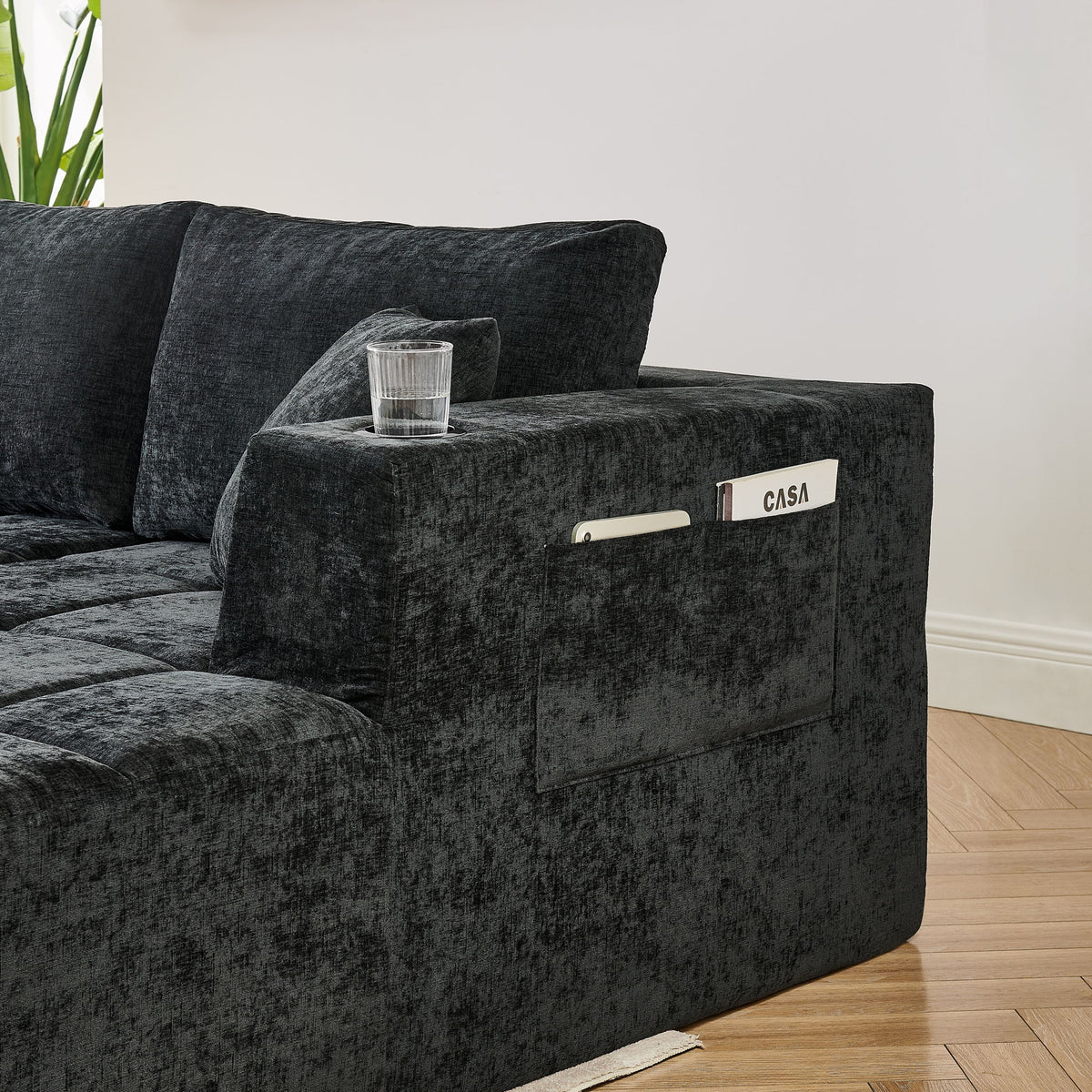 U - Shaped Sectional Sofa, Cup Holders & Side Pockets For Living Room