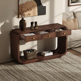 Console Table With 3 Drawers, Display Shelf, Curved Legs - Walnut