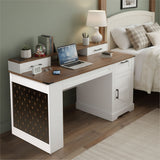 Office Desk With Storage Cabinet, Charging Station, Monitor Stand & Pegboard
