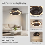 Bladeless Ceiling Fan With Remote Control, 6 Speeds Dimmable Light, Enclosed Low Profile For Living Room - Black