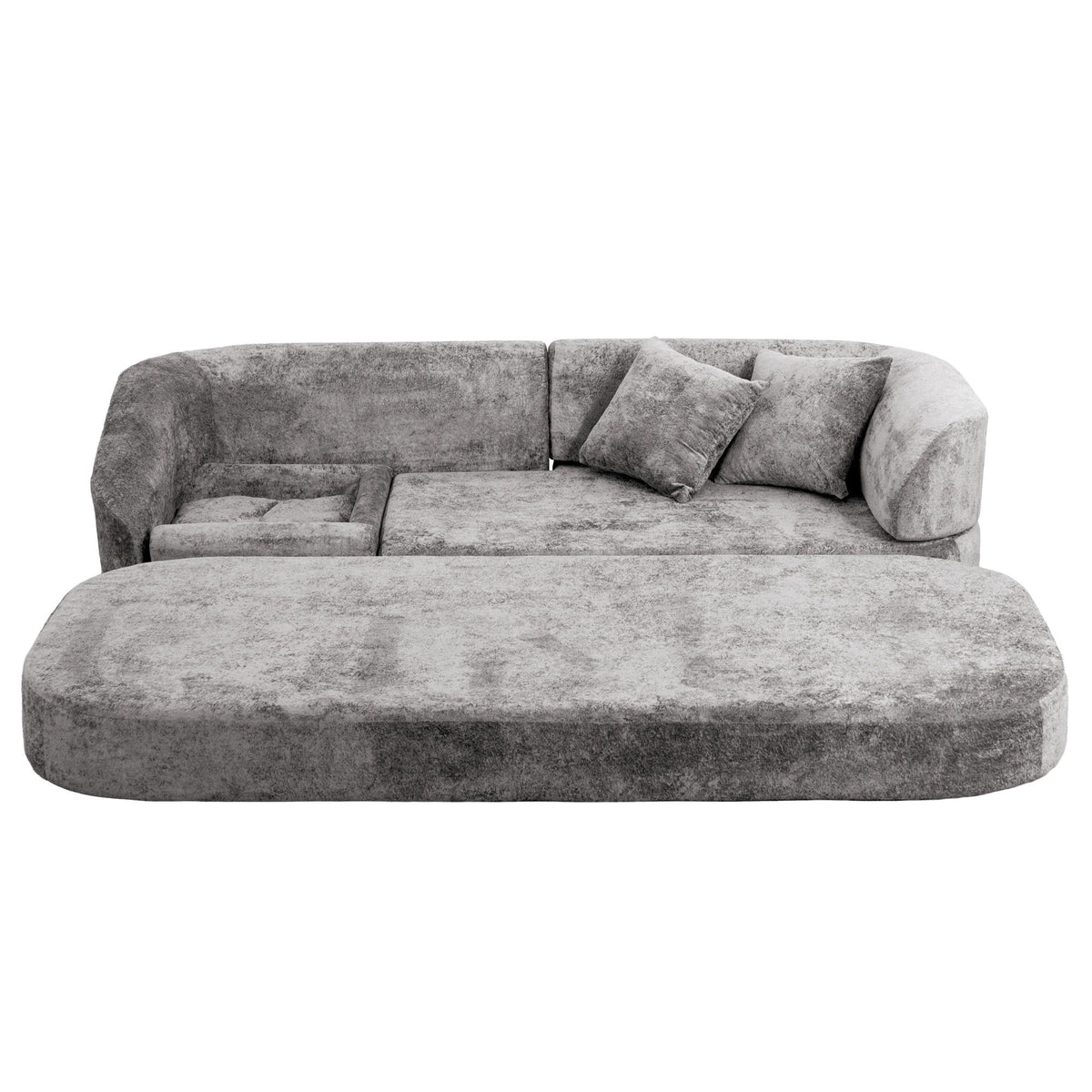 3 Seater Sofa With Built In Pet Bed Nook, Curved Design And 2 Throw Pillows