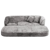3 Seater Sofa With Built In Pet Bed Nook, Curved Design And 2 Throw Pillows