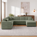 Oversized Sectional U-Shaped Sofa With Chaise Lounge And Three Soft Throw Pillows