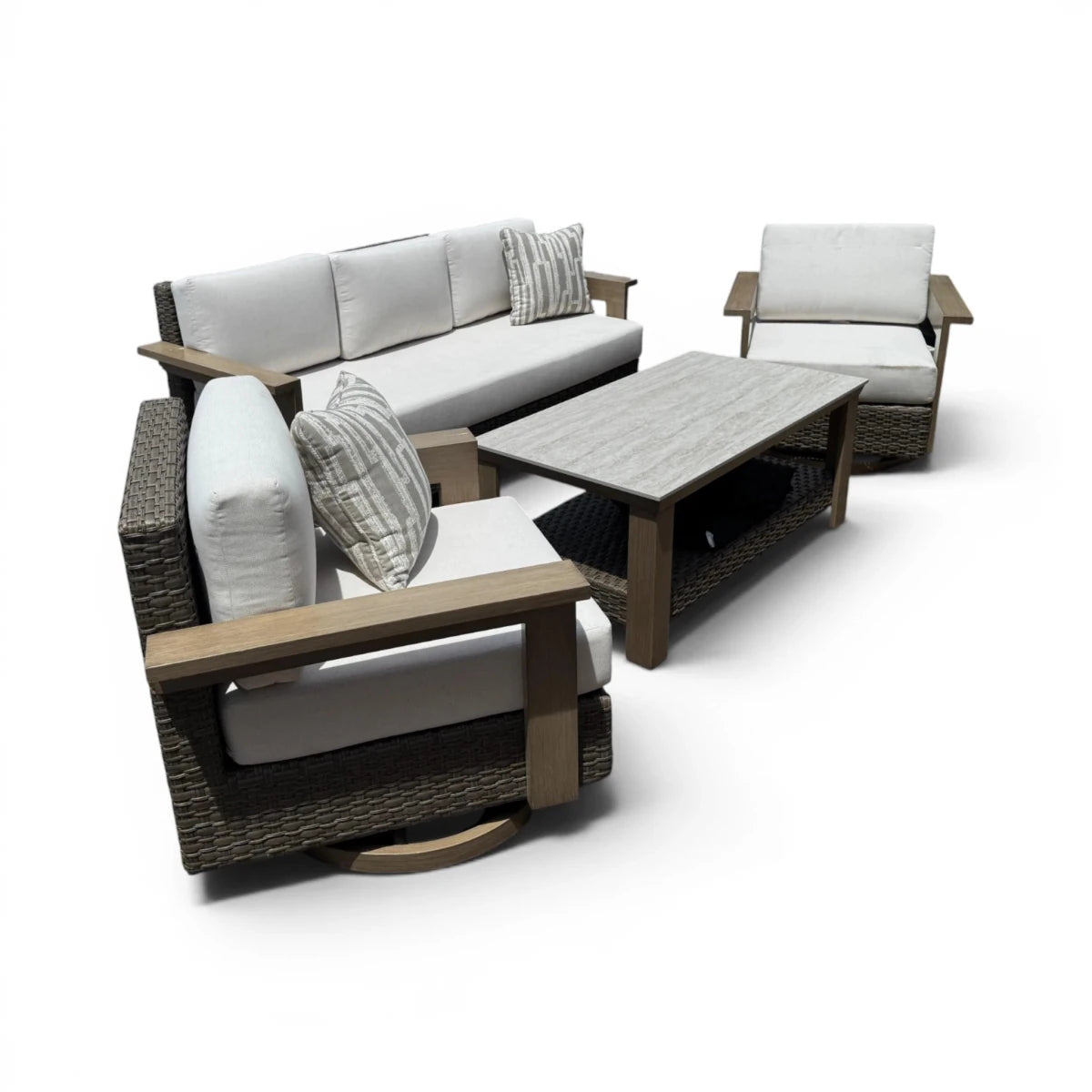 Agio Juniper 4 - Piece Outdoor Patio Conversation Set with Swivel Glider Chairs - 🟡 Outdoor Furniture Sets available at Alpine Outlets in Denver