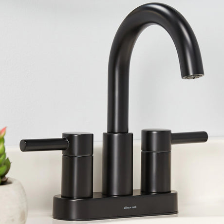 allen + roth Harlow Matte Black 4 - in Centerset 2 - Handle WaterSense High - Arc Bathroom Faucet with Drain and Deck Plate - Bathroom Fixtures available at Alpine Outlets in Denver