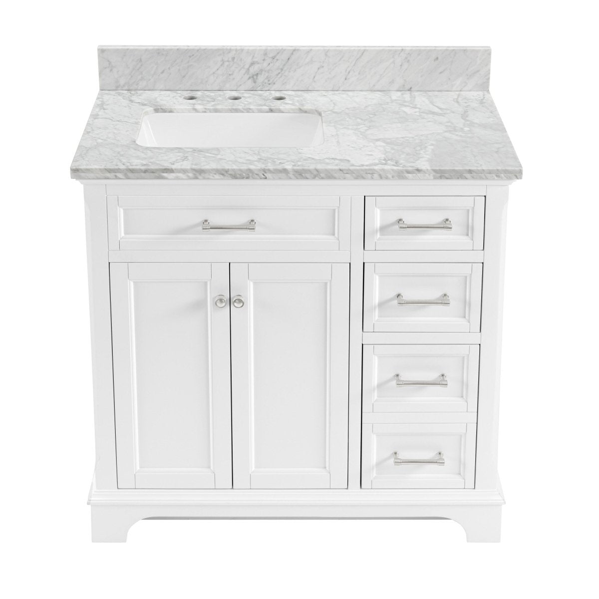 allen + roth Roveland 36 - in White Undermount Single Sink Bathroom Vanity with Carrara Natural Marble Top (ID N012777) - Bathroom Vanities available at Alpine Outlets in Denver