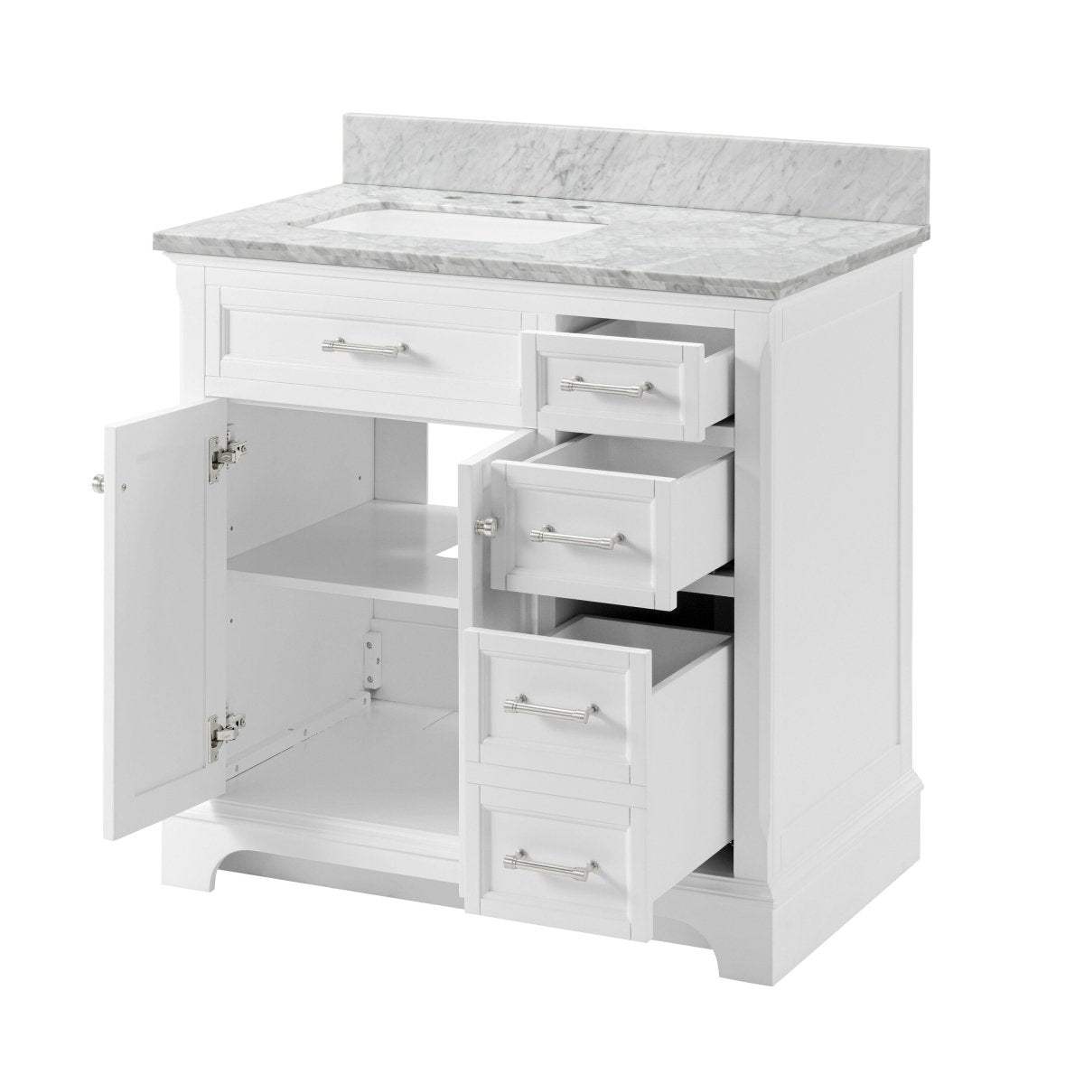 allen + roth Roveland 36 - in White Undermount Single Sink Bathroom Vanity with Carrara Natural Marble Top (ID N012777) - Bathroom Vanities available at Alpine Outlets in Denver