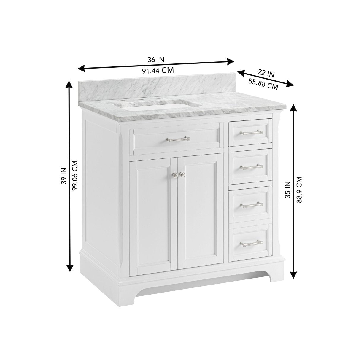 allen + roth Roveland 36 - in White Undermount Single Sink Bathroom Vanity with Carrara Natural Marble Top (ID N012777) - Bathroom Vanities available at Alpine Outlets in Denver