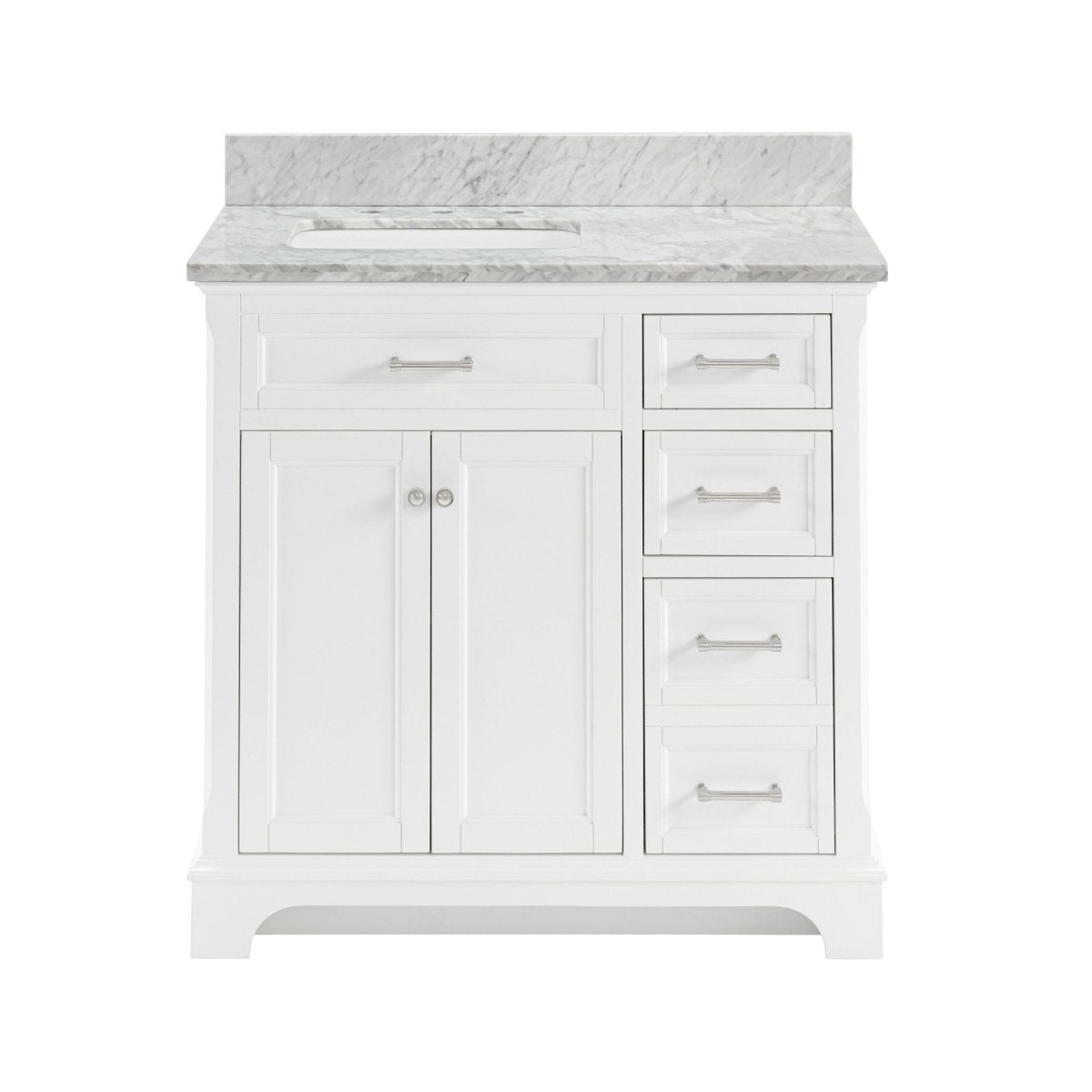 allen + roth Roveland 36 - in White Undermount Single Sink Bathroom Vanity with Carrara Natural Marble Top (ID N012777) - Bathroom Vanities available at Alpine Outlets in Denver