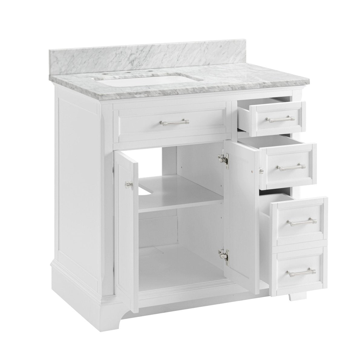 allen + roth Roveland 36 - in White Undermount Single Sink Bathroom Vanity with Carrara Natural Marble Top (ID N012777) - Bathroom Vanities available at Alpine Outlets in Denver