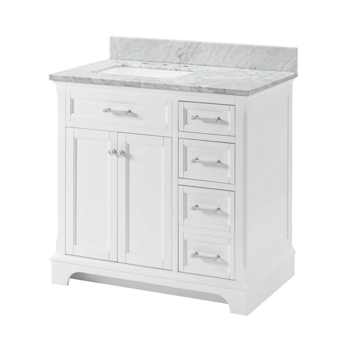 allen + roth Roveland 36 - in White Undermount Single Sink Bathroom Vanity with Carrara Natural Marble Top (ID N012777) - Bathroom Vanities available at Alpine Outlets in Denver