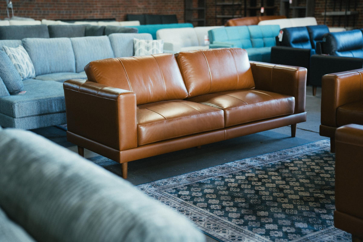 Leather sofas and sectionals on the floor at the Alpine Outlets showroom in Denver