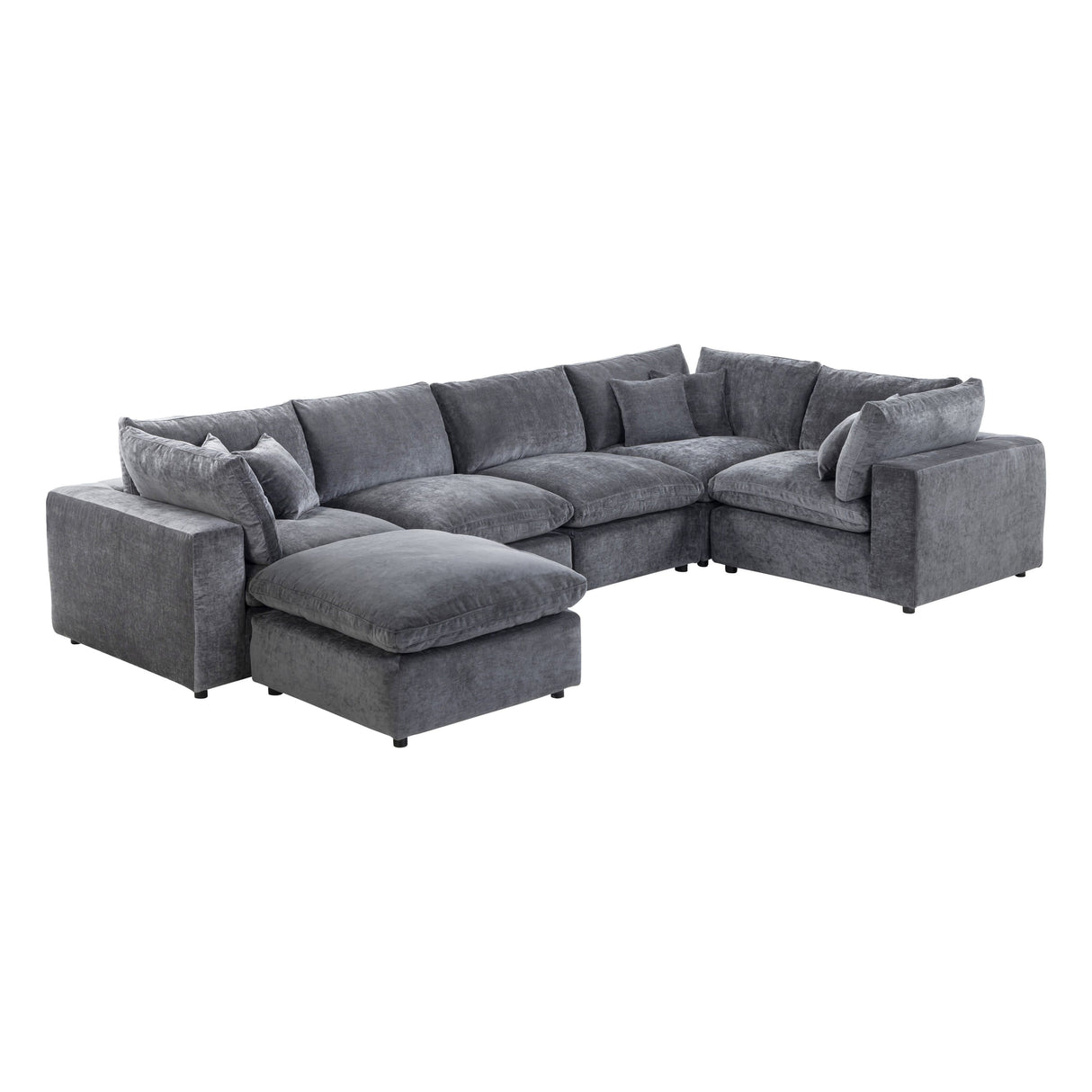 Expansive layout of Alvora six-piece three-corner sectional in Dark Gray