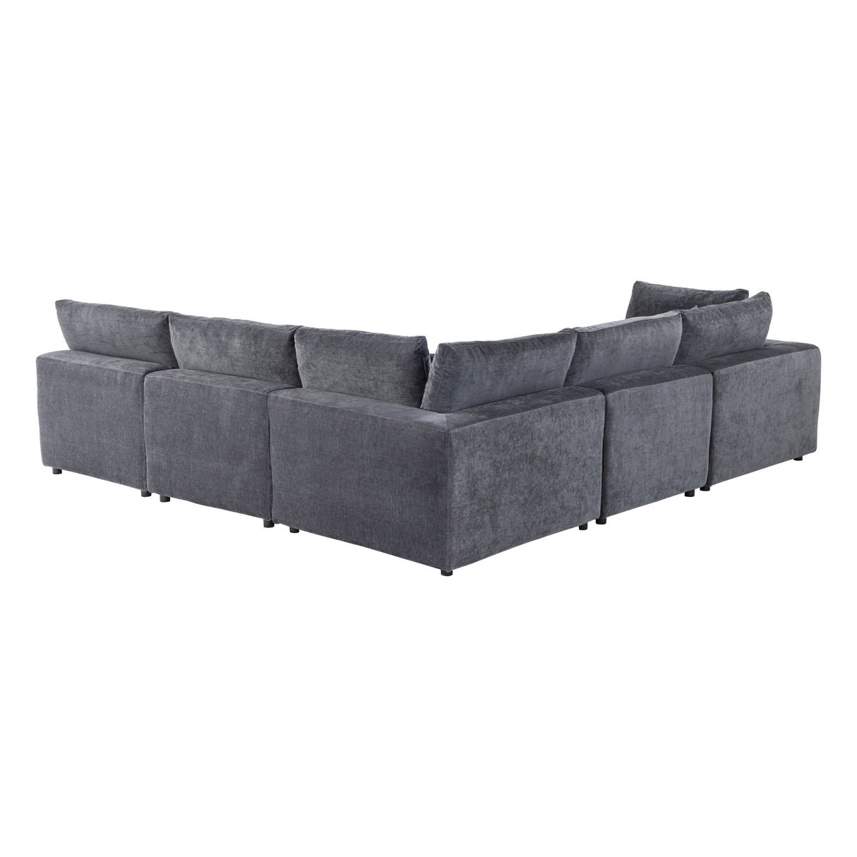 Rear view of Alvora six-piece three-corner sectional in Dark Gray